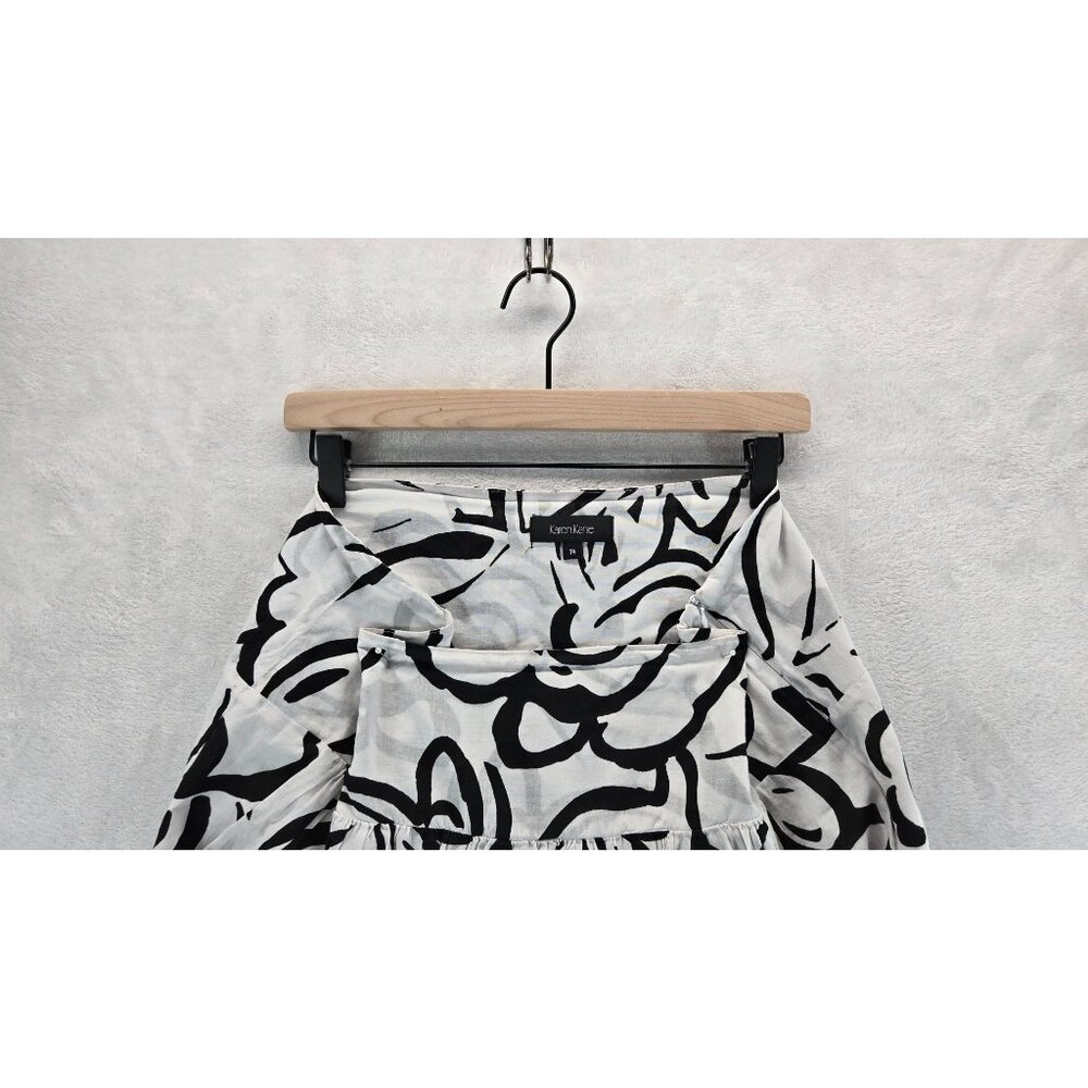 Karen Kane Black/White Skirt Abstract Floral Full Knee Sz 14 Hip Bank Flouncy - Picture 5 of 12